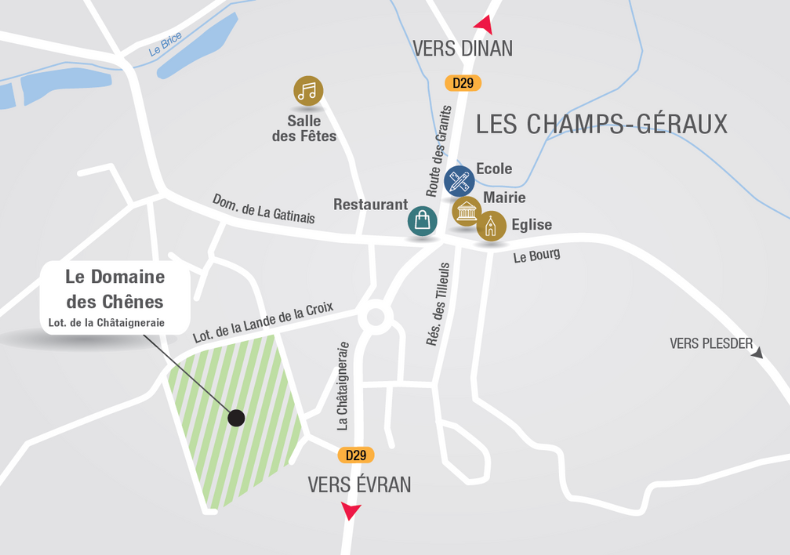 Terrain à construire - Le Domaine des Chênes aux Champs-Géraux (22) - Plan de situation - Lamotte Aménageur Lotisseur